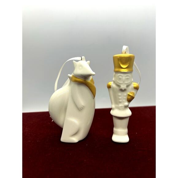 Vintage STARBUCKS Christmas Tree Ornaments Fox And Nutcracker Porcelain 2012 - Picture 1 of 4